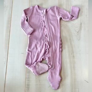 Angel Dear Baby Girls Rib Dusty Lavender 2 Way Ruffle Zipper Footie Pajamas 6-9M
